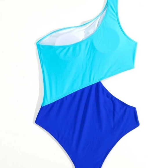 Color Block Cut-out One Shoulder One Piece Swimsuit NWOT - Picture 3 of 3